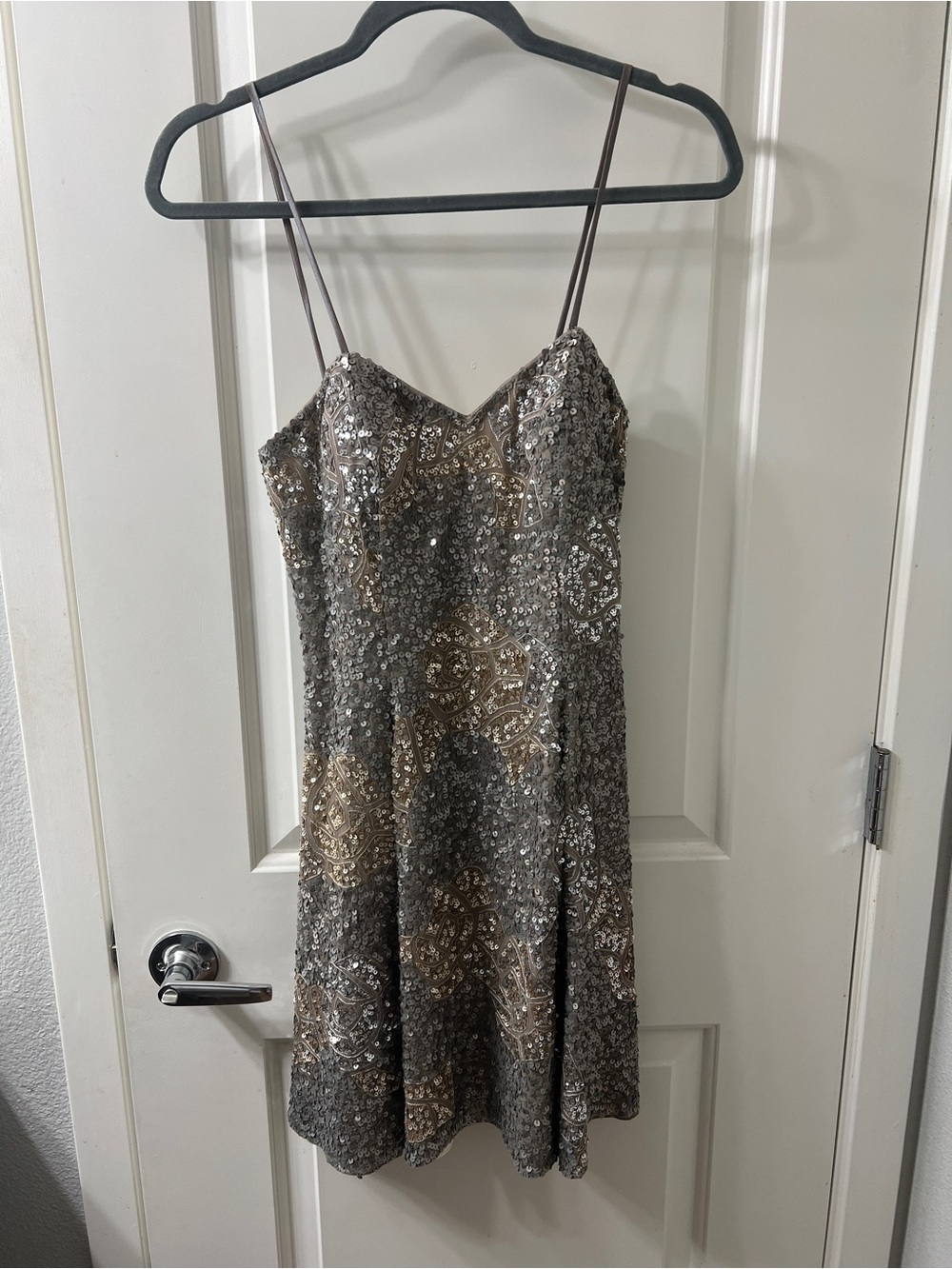 SCALA Sequined Spaghetti-Strap Dress in Silver and Gold